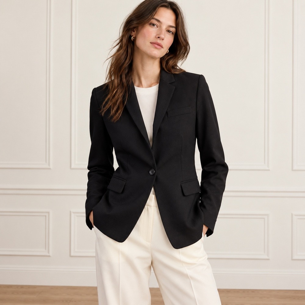 J.Crew Blazer 6P Black Wool Blend Single Button Professional minimalist career